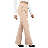 Women Pants Pure Color Flared Trousers Soft Wrinkle Resistant with Pockets High Waist Fabric Comfortable Stretchy S abrikosas