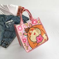 Cute Cartoon Student Lunch Bag Stylish Simple Carry Tote For Women In Pink Purple Yellow rožinė