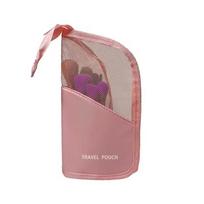 1PCS Women Transparent Zipper Vertical Cosmetic Bag Portable Travel Makeup Brush Storage Rack Women Toiletries Organization Bag rožinė