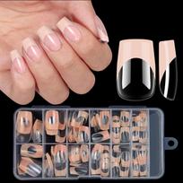 120pcs False Nails Coffin Nude White French Frosted Full Cover Ballet Artificial Fingernails Detachable Press On Fake Nail Tips oranžinė