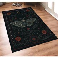 Moonlight Garden Rug with Celestial Motifs Featuring A Crescent Moon Dragonflies Nature-inspired Rug for Living Room and Bedro 1p40x60x1cm
