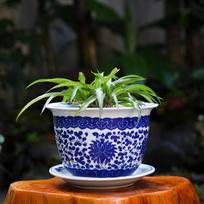 Ypač didelis mėlynas ir baltas Jingdezhen keramikinis vazonas balkonui, hidroponikai Outer 17cm, Inner 13cm, Height 12cm blue