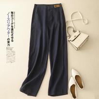 Solid color linen loose wide-leg pants women's narrow pants 2025 new autumn high-waisted casual straight pants M linas