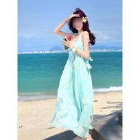 French neck sling dress female summer dopamine seaside vacation fairy dress gentle backless big swing dress XL- (recommended 110-60kg) gray