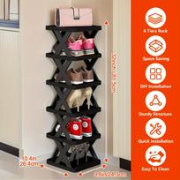 1PACK 6-layer heavy-duty shoe rack, foldable and stackable, space-saving narrow design, sturdy plastic shoe rack juoda