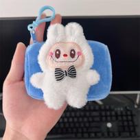 Animacinis Labubu Triušis Monetų Piniginė ir Kortelių Laikiklis su Raktų Pakabuku - Miela, Nešiojama, Mini Dėklas Krepšiams With Ivory Pearl Chain + Individual Packaging