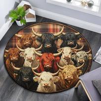 Highland Cow Round Area Rug,Carpet Rug for Living Room Bedroom Sofa Playroom Decor,Non-slip Floor Mat 80cmx80cm