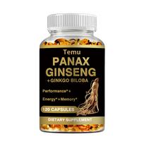 Vegetarian Ginseng Root Extract Capsules, Ginkgo Biloba 60mg, for boosting energy and concentration, suitable for both men and women. 120