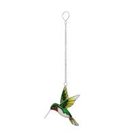 Hummingbird Sun Catcher Stained Glass Hummingbird Suncatcher Colorful Bird Hanging Decoration for Windows Garden Yard Outdoor žalia