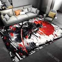 Samurajus raudona saulė klevas šarvai Spausdintas kilimas kilimėlis svetainei miegamajam sofai durų kilimėlis namų dekoras neslystantis grindų kilimėlis 70x100cm gray