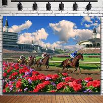 2D Spring Race Track Jockey Horse Backdrop Derby Party Decor Background Cloth 47.2x31.5inch/120*80cm