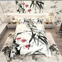 Bamboo Leaves Japanese Style Duvet Cover, Ink Painting Bedding Set Single Size For Kids Teens Adult, Bamboo Leaves Quilt Cover Baby 70x133 cm gray
