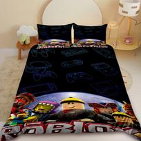 Kids Cartoon Roblox 3Pcs Duvet Cover Roblox Game Children'S Teenager Bedding Set Anime Skin Friendly Bedroom Decor EU Single 135x200cm