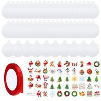 101Pcs/Set Clear Acrylic Ornaments Bulk, Christmas Round Discs Ornaments, Christmas Tree DIY Hanging Pendants with 1 Roll Red Ribbon and Christmas 1 Set