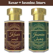 Kesar Attar and Jasmine Attar Combo – Warm Spicy & Floral Fragrance Oils | Alcohol-Free Unisex Roll-On Perfume Set | 2 x 6 ml Pack= 6ml