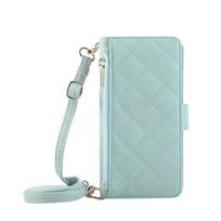 For Samsung Galaxy S25 Edge S24 S23 S22 S21 Ultra FE Wallet Case with Mirror, Wristlet & Crossbody Strap, Zipper Card Holder For Galaxy S21 Plus žalsvai mėlyna