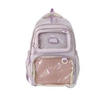 Solid Color Students School Bag Durable Large Capacity Daypack Nylon Ita Backpack  Daily violetinė