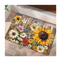 1pc Sunflower Motif Kitchen Mat Chic Flower Pattern Throw Rug Foot Pad Kitchen Hallway Bathroom Sink Laundry Room Decor Gift 40x60cm