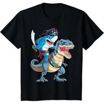 Shark Pirate Dinosaur T rex Funny Gift t shirt Vintage Graphic Tee 100 cotton printed clothes All size Tops Short Sleeve Tee S