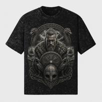 Vikingų kario Valhalos kirvis marškinėliai 260 GSM | Per dideli, sniego plovimo 100% medvilnė S