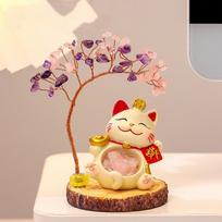Cute Cat Natural Crystal Crystal Tree Colorful Gravel Fortune Cat Fortune Tree Christmas Gifts
