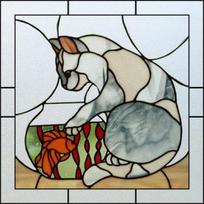 Customized Static Cling Stained Glass Window Film, Frosted Cat Pattern Vinyl Decal Privacy Sticker for Office Home Door  Decor (as the picture,30X30cm)