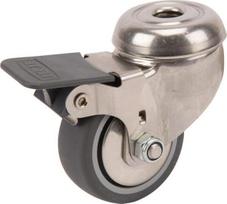 Sukiojamas ratukas guminis 50x19 mm su stabdžiu nerūdijantis vienas tvirtinimo varžtas apkrova 50 kg Tente 7475PJH050P3011