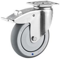 Sukiojamas ratukas guminis 75x25 mm su stabdžiu nerūdijantis plokštelė 60x60 mm apkrova 75 kg Tente 7477PJC075P40