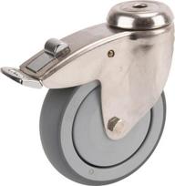 Sukiojamas ratukas guminis 100x32 mm su stabdžiu nerūdijantis vienas tvirtinimo varžtas apkrova 100 kg Tente 7477PJC100P3011
