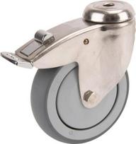 Sukiojamas ratukas guminis 125x32 mm su stabdžiu nerūdijantis vienas tvirtinimo varžtas apkrova 100 kg Tente 7477PJC125P3011