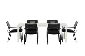 Mirko Table - Beige with 6 Nicke Chair - Black
