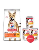 HILL'S Canine Adult 1+ Performance 14 kg sausas pašaras aktyviems suaugusiems šunims su vištiena + 3 skardinės HILL'S šlapio pašaro dovanų.