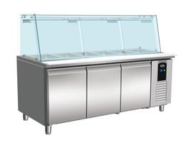 REFRIGERATED COUNTER WITH GLASS COVER 3 DOORS  5X 1/1 GN CONTAINER