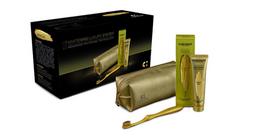 Rinkinys Curasept Gold Lux: dantų pasta, 75 ml + dantų šepetėlis + kosmetinė