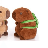 Minkšti pliušiniai žaislai Capybara su kuprine 22 cm Tamsiai ruda Capybara (kuprinė – vėžlys)