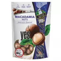 Makadamijų riešutai YES įpjauti, kepinti, sūdyti, 150g
