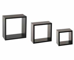 Pakabinamų lentynų komplektas Cube, 3 vnt., juodas
