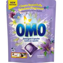 Skalbimo kapsulės su levandų ir eukaliptų aromatu „Unilever Omo Laundry“, 42 kapsulės