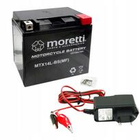 Motociklo akumuliatorius Moretti YTX14L-BS AGM 12V 12Ah + Įkroviklis