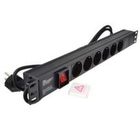 Maitinimo panelė 19'' spintai 6x240V Schuko, su jungikliu, 1.8m