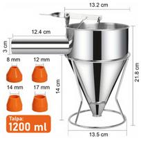 Tešlos dozatorius su stovu, 1200 ml – nerūdijantis plienas, 4 antgaliai (vafliams, keksams, blynams)