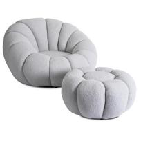 Pettit PETTIT pilkas besisukantis poilsio krėslas su pufu iš „Teddy Boucle“ audinio