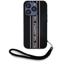 Karl Lagerfeld IPhone 15 Pro Saffiano Athleisure Stripes Cord Case in Pink