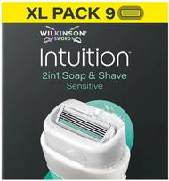 Keičiamos skustuvo galvutės Wilkinson Sword Intuition 2in1 Soap & Shave Sensitive, 9 vnt