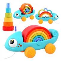 Vaivorykštinis chameleonas dėlionė montessori piramidė ZA4532