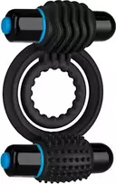 Doc Johnson Doc Johnson Vibrating Double Intimate Ring Black - Dual Motor Silicone System