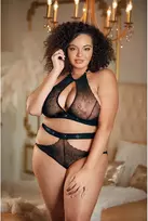 Allure Dreamgirl Lace Halter Top & Backless High-Waisted Panty Set Black S/M