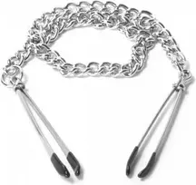 XR Brands Reign Adjustable Tweezer-Style Nipple Clamps with Chain - Black Finish
