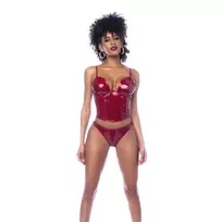 Mapale Allure Two-Piece Bustier L Gloss Wine Red Adjustable Vinyl Set