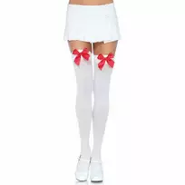LEG AVENUE Leg Avenue Nylon Thigh Highs White/Red Bow One Size Classic Style